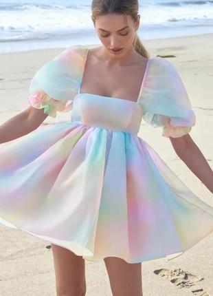 Модная модная мини-платье с квадратным воротником и плиссированным мини-сукней принцессы со сладким принтом, женское французское платье с рукавами-фонариками1 фото