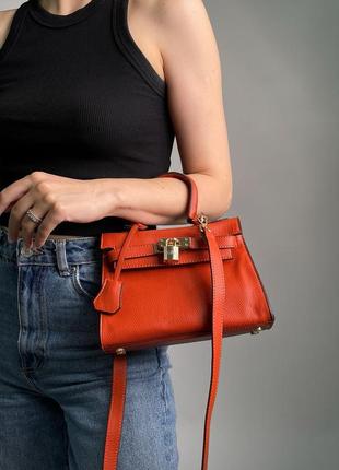 Сумка сумочка hermès kèlly bag mini hermes оранжева чорна коричнева маленька стильна еко шкіра4 фото