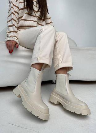 Стильні жіночі шкіряні черевики, зимові чоботи, челсі, натуральна шкіра, зима