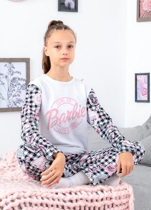 Хорошая теплая пижама с начесом для девочек подростков, подростковая пижама барби, барбы, barbie на байке2 фото