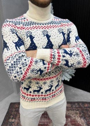 Новорічний светр в'язаний deer sea/red вт46602 фото
