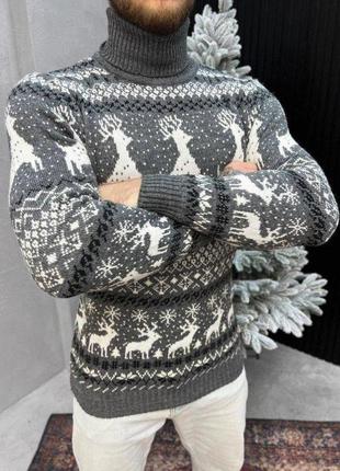 Новогодний свитер вязаный  deer grey вт46473 фото