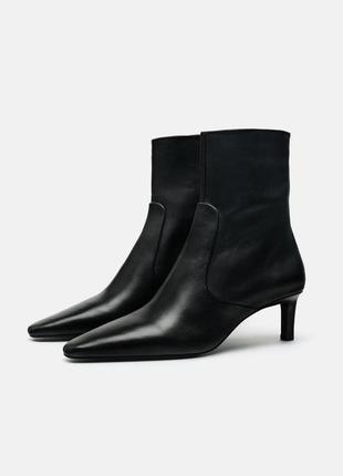 Ботинки кожаные женские zara, цвет черный😍 новая коллекция ботильоны