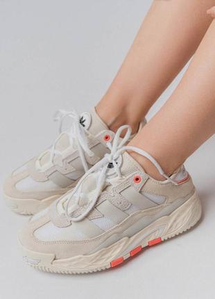 Классные женские кроссовки adidas niteball cream orange premium бежевые с оранжевым3 фото