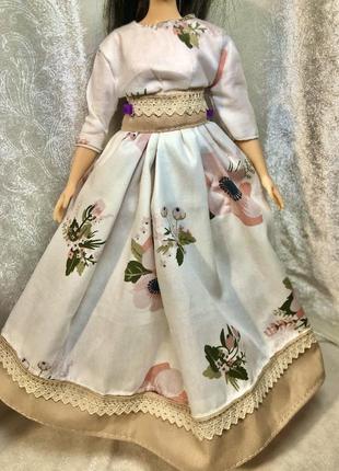 Одежда для куклы барби пышки, белое платье с цветами2 фото