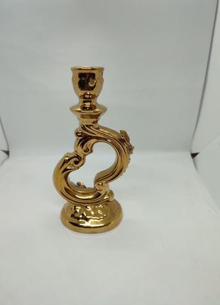 Свечник на одну свечу золотого цвета золотистый керамический фарфор фарфор фарфоровый