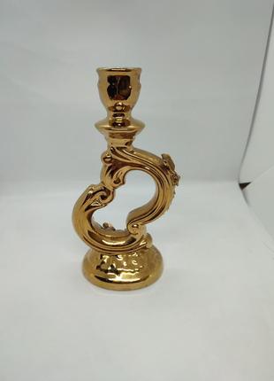 Свечник на одну свечу золотого цвета золотистый керамический фарфор фарфор фарфоровый