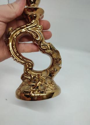 Свечник на одну свечу золотого цвета золотистый керамический фарфор фарфор фарфоровый