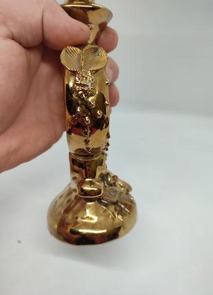 Свечник на одну свечу золотого цвета золотистый керамический фарфор фарфор фарфоровый