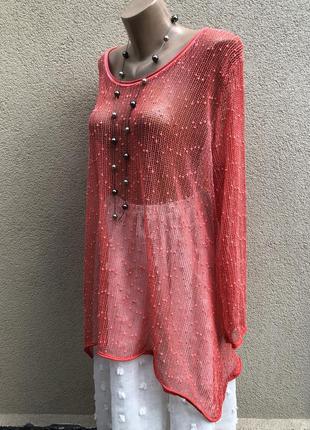 Красная,ассиметрия кофта-сетка,блуза,туника,большой размер,франция,piment rouge8 фото