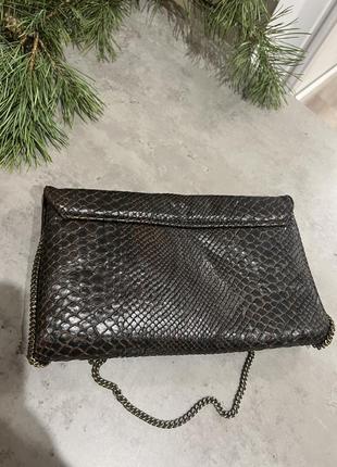 Сумка на цепочке клатч коричневый кожа имитация питона 🐍 змеиный принт