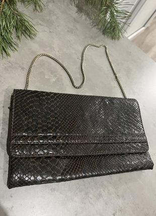 Сумка на цепочке клатч коричневый кожа имитация питона 🐍 змеиный принт