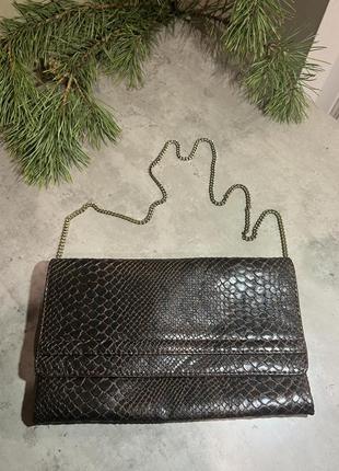 Сумка на цепочке клатч коричневый кожа имитация питона 🐍 змеиный принт