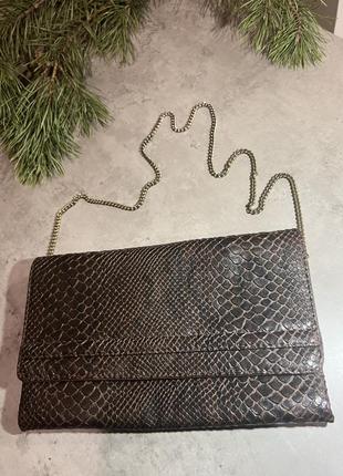 Сумка на цепочке клатч коричневый кожа имитация питона 🐍 змеиный принт