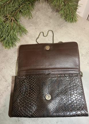 Сумка на цепочке клатч коричневый кожа имитация питона 🐍 змеиный принт