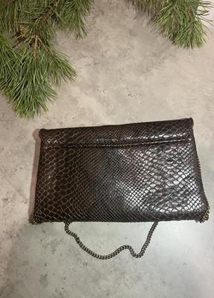 Сумка на цепочке клатч коричневый кожа имитация питона 🐍 змеиный принт
