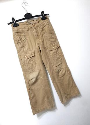 Tu стильные джинсы штаны бежевые с карманами в поясе резинка котон+лён на мальчика 7-8-9л деми/лето