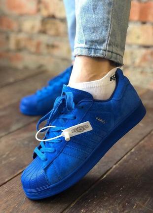 Шикарные женские кроссовки adidas superstar в синем цвете (36-40)3 фото