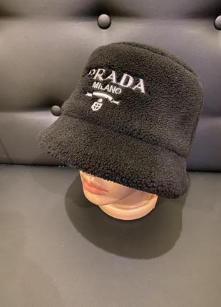 Панама барашек,тедди, прада,черная,на флисе