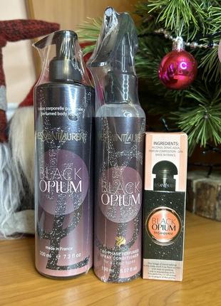 Набор saint laurent strapless velvet mini dress item - black opium: лосьон, двухфазный спрей-кондиционер для волос, духи 40 мл.🖤 парфуми, духи, туалетна вода, спрей, тестер