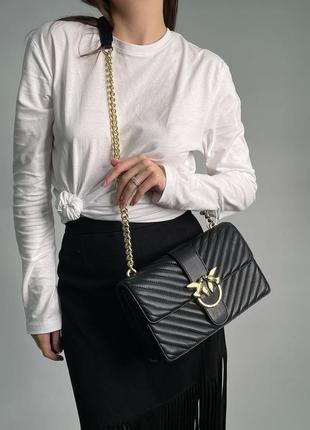 Жіноча шкіряна сумка classic love bag one chevron black/gold5 фото