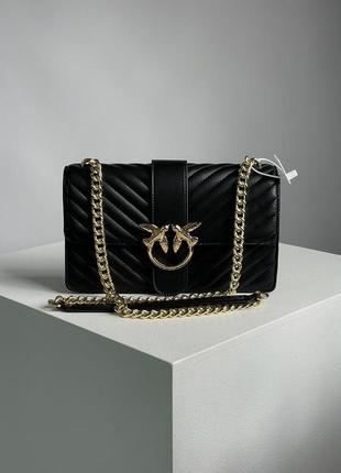 Жіноча шкіряна сумка classic love bag one chevron black/gold3 фото