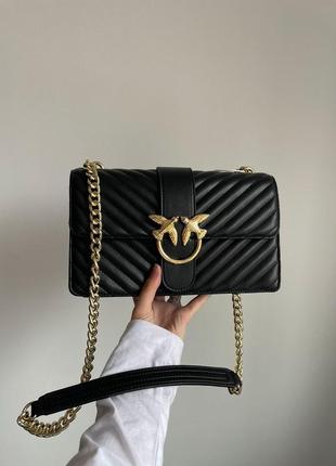 Жіноча шкіряна сумка classic love bag one chevron black/gold