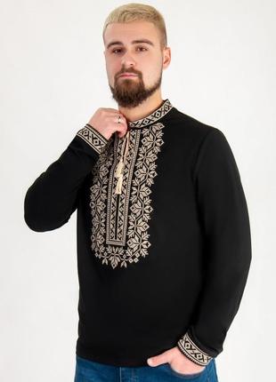 Черная вышиванка мужская, трикотажная рубашка с вышивкой для мужчин