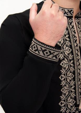 Черная вышиванка мужская, трикотажная рубашка с вышивкой для мужчин
