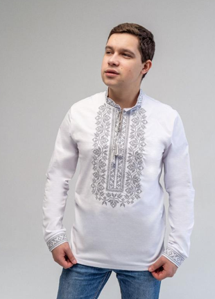 Черная вышиванка мужская, трикотажная рубашка с вышивкой для мужчин