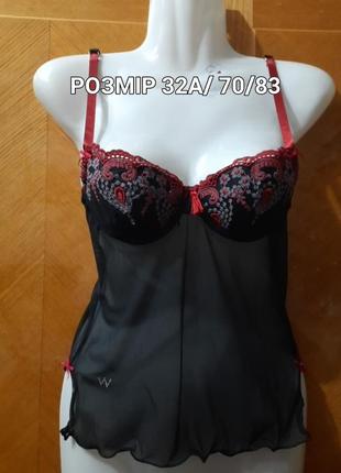 Р.32a/70 брендовый красивый пеньюар от wonderbra, косточки, поролон, кружево