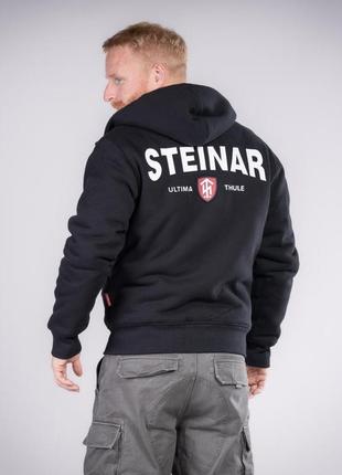 Толстовка мужская на меху thor steinar ultima black теплая кофта с капюшоном на молнии тор...