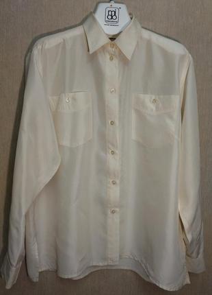 Шелковая блуза, молочного цвета, с карманами, классическая, шелк плотный, прохладный