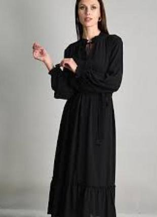 Длинное в пол черное платье с воланами2 фото