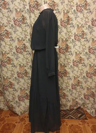 Длинное в пол черное платье с воланами6 фото
