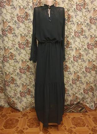 Длинное в пол черное платье с воланами3 фото