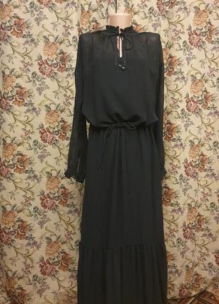 Длинное в пол черное платье с воланами10 фото