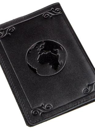 Шкіряна обкладинка на паспорт із картою та рамкою shvigel 13982 чорна2 фото