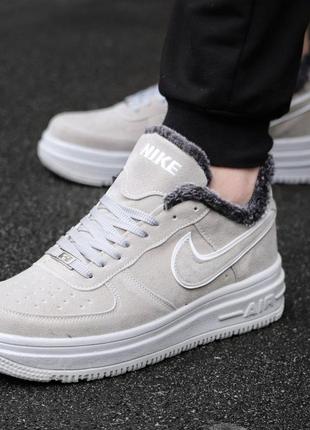 Кроссовки зимние мужские nike air force winter suede серый замшевые с мехом3 фото