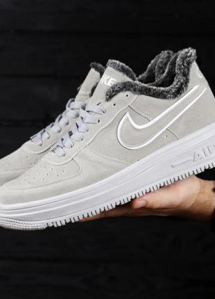 Кроссовки зимние мужские nike air force winter suede серый замшевые с мехом2 фото