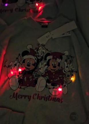 Новогодний / рождественский свитер толстовка на флисе с гирляндой свитшот микки маус серого цвета5 фото