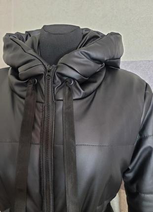 Матовая кожа пуховик куртка пальто6 фото