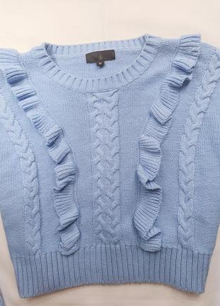 Укороченный вязаный голубой свитер топ с рюшами misguided3 фото