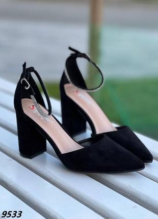 Туфли материал эко замша цвет черный сверху на застежке закрытая пятка босоножки черные каблук 40р 25,5см2 фото