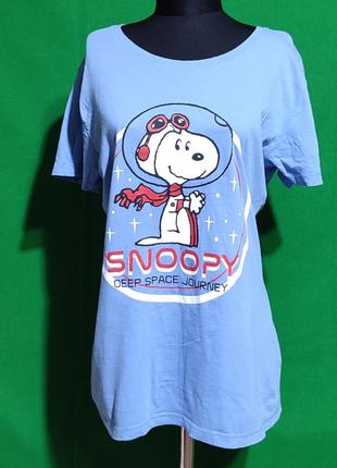 Жіноча блакитна футболка peanuts snoopy deep spase journey, розмір м