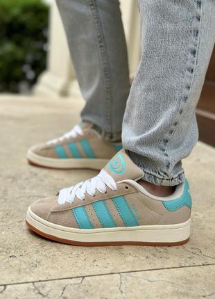 Отличные женские кроссовки adidas campus 00s crystal white preloved blue бежевые с голубым6 фото