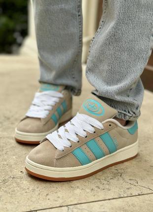 Отличные женские кроссовки adidas campus 00s crystal white preloved blue бежевые с голубым7 фото