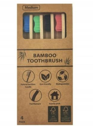 Бамбуковые зубные щетки деревяные натуральные 4 шт упаковка1 фото