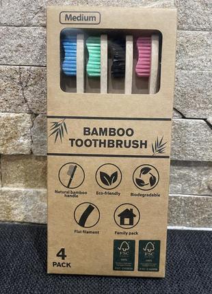 Бамбуковые зубные щетки деревяные натуральные 4 шт упаковка2 фото