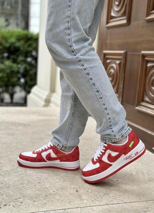 Шикарные женские кроссовки nike air force 1 low x lv by virgil abloh red красные с белым10 фото